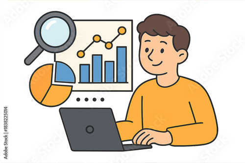 Person analyzing financial reports and business data on a laptop with charts and graphs