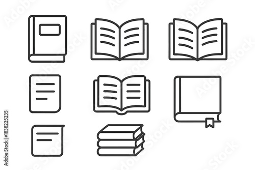 Outline icons set for books, reading, education, knowledge, and literature