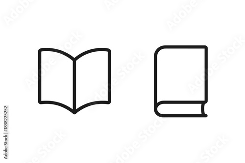 Outline symbols of closed and open books for knowledge, study, and academic concepts