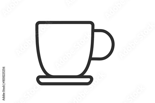 Minimalist outline icon of a hot beverage cup on a saucer for coffee or tea
