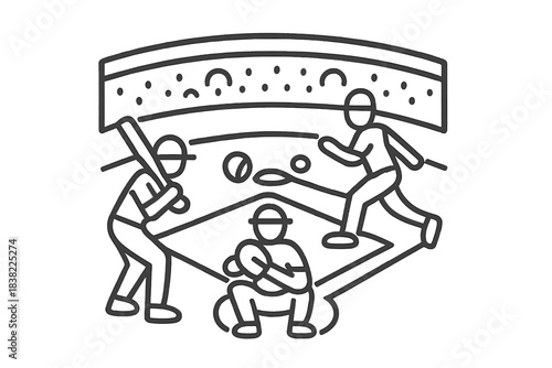 Dynamic baseball action featuring batter, catcher, and runner on the field