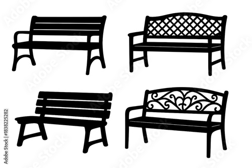 Diverse collection of classic and modern outdoor seating park bench silhouettes