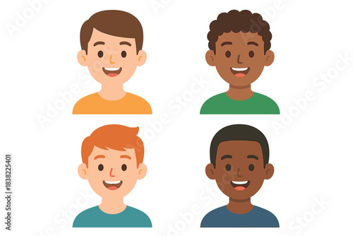 Diverse young men avatar portraits set smiling representing different ethnicities