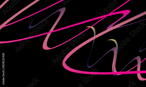 Abstract vector with dynamic curved lines in multicolored gradients on a black background. The modern design conveys energy, movement and a futuristic aesthetic, perfect for backgrounds, posters, etc.