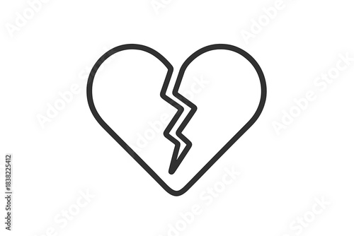 Simple outline icon of a broken heart split in two, symbolizing emotional pain and separation