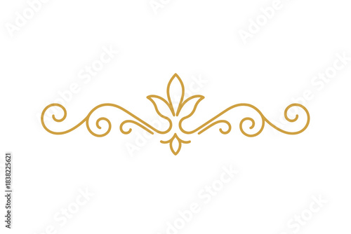 Elegant golden ornamental divider with swirling lines and central floral motif