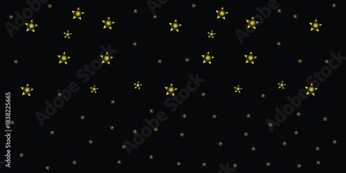 Shimmering golden star pattern on a deep black backdrop forming a magical celestial night illustration,