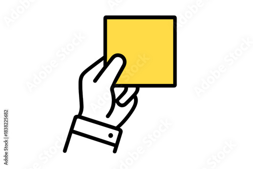 Minimalist depiction of a hand holding a bright yellow square card or sticky note