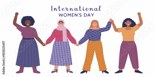 Diverse women celebrating international women s day with raised hands in unity
