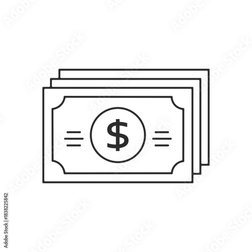Stack of money icon simple line art illustration of cash bills with dollar sign