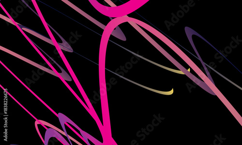 Abstract vector with dynamic curved lines in multicolored gradients on a black background. The modern design conveys energy, movement and a futuristic aesthetic, perfect for backgrounds, posters, etc.