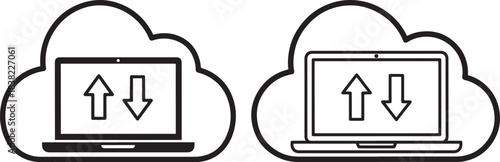 Cloud computing data transfer laptop silhouette