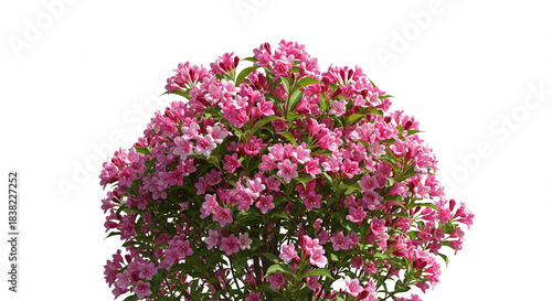 Blossoming in Pink: A vibrant display of pink flowers, creating a natural scene of beauty and charm, the leaves providing contrast with pink flower and the freshness of new growth.