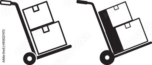 Two hand truck dolly cart silhouettes with boxes