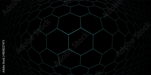 Dark hexagonal technology abstract vector background with purple and green colored bright flashes under hexagon. Hexagonal gaming vector
