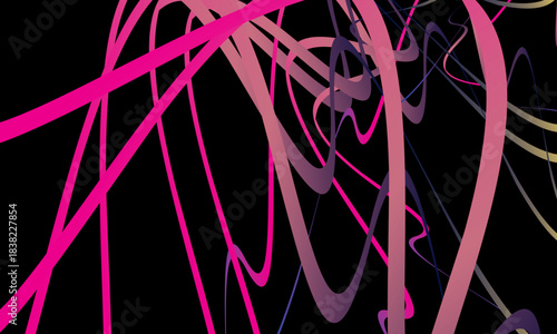 Abstract vector with dynamic curved lines in multicolored gradients on a black background. The modern design conveys energy, movement and a futuristic aesthetic, perfect for backgrounds, posters, etc.