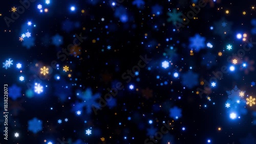 Wallpaper Mural Winter background with lots of blue snowflakes and glowing lights. The luminous elements add a sense of celebration and coziness, reminding of New Year and Christmas decorations. 2026 Torontodigital.ca