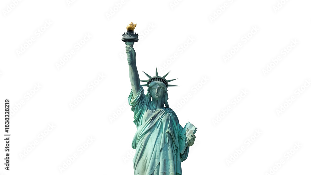 Fototapeta premium Statue of Liberty isolated PNG on transparent background, iconic American landmark for travel and patriotic themes