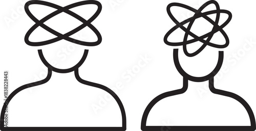 Two confused people with tangled thoughts silhouette