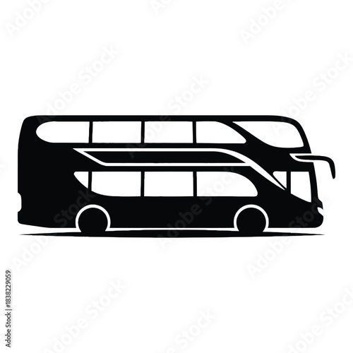 A simple black silhouette of a double decker passenger bus design