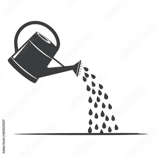 Simple black and white illustration of a watering can pouring water