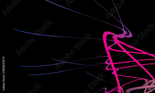 Abstract vector with dynamic curved lines in multicolored gradients on a black background. The modern design conveys energy, movement and a futuristic aesthetic, perfect for backgrounds, posters, etc.