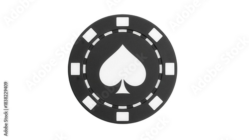 Obraz na plátně Black poker chip with spade symbol isolated PNG, casino game token for gambling