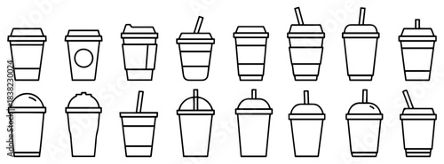 coffee cup hot drink icon set