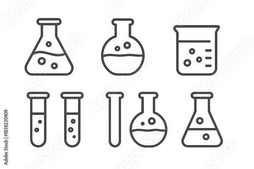 Outline icons depicting laboratory glassware and chemical beakers
