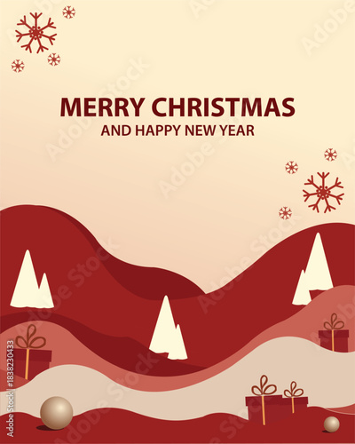Merry Christmas Abstract Background with waves, natal background for flyer, poster, social media template