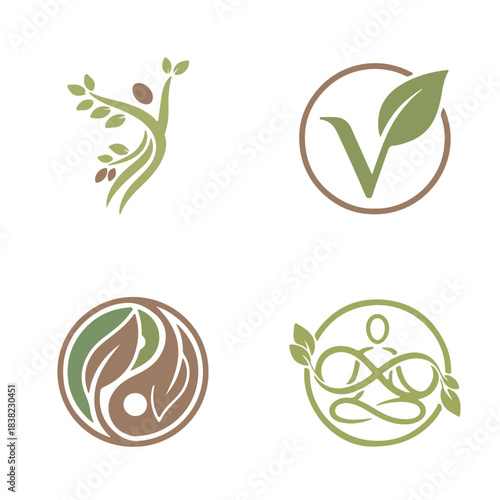Eco Wellness Leaf Logo Set – Natural, Organic, Sustainable Icon Collection