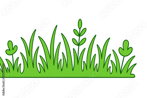 Simple cartoon green grass border with small sprouts and leaves