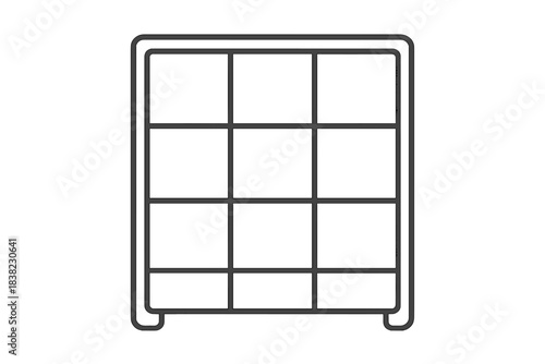 Outline icon of a storage shelf unit with twelve compartments
