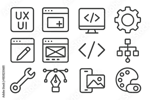 Thin line icons for web development and digital design tools
