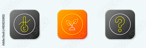 Set line Meteorology thermometer, Plant based and Unknown search icon. Vector