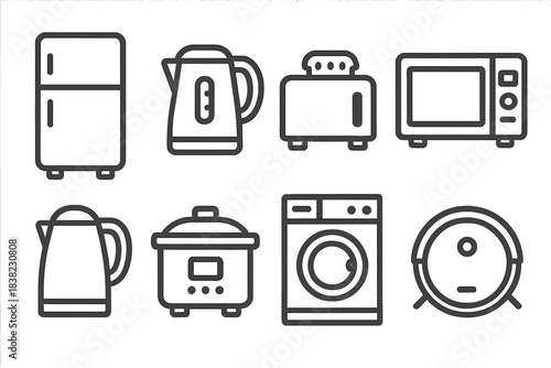 Modern kitchen and home appliance outline icons set