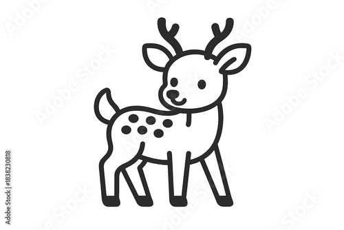 Cute baby deer with spots and small antlers simple outline graphic