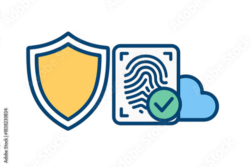 Security shield fingerprint authentication cloud data protection concept