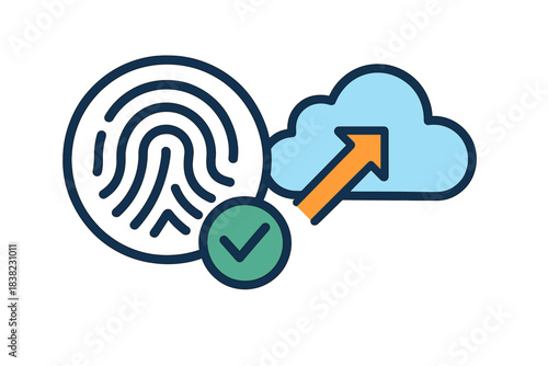 Successful biometric data upload to secure cloud storage concept icon