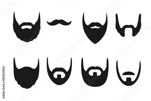 Collection of black beard and mustache silhouette icons for male grooming