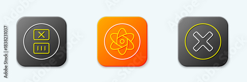 Set line Temperature wash, Test tube and flask and X Mark, Cross in circle icon. Vector