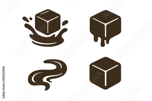 Chocolate cubes with splash and melting effects for dessert design
