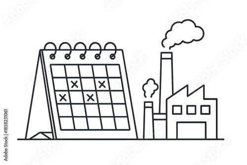 Factory production schedule planning with marked dates on desk calendar