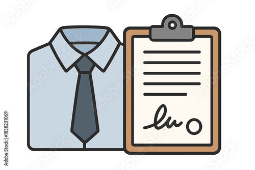 Formal business attire and signed document on clipboard icon graphic
