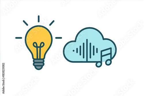 Lightbulb idea and cloud music streaming service connection concept