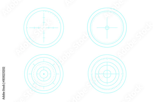 Four circular crosshair and scope reticle designs in simple outline style
