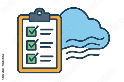 Clipboard checklist with weather forecast cloud icon for task completion