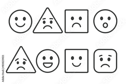 Basic geometric shapes with diverse emotional face icons
