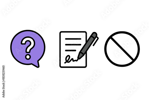 Set of question, agreement, and prohibition concept icons