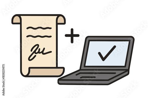Electronic signature and document approval concept with modern laptop